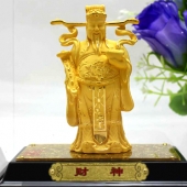 千足鑄金財神金銀擺件，絨沙金純金財神像擺件定制
